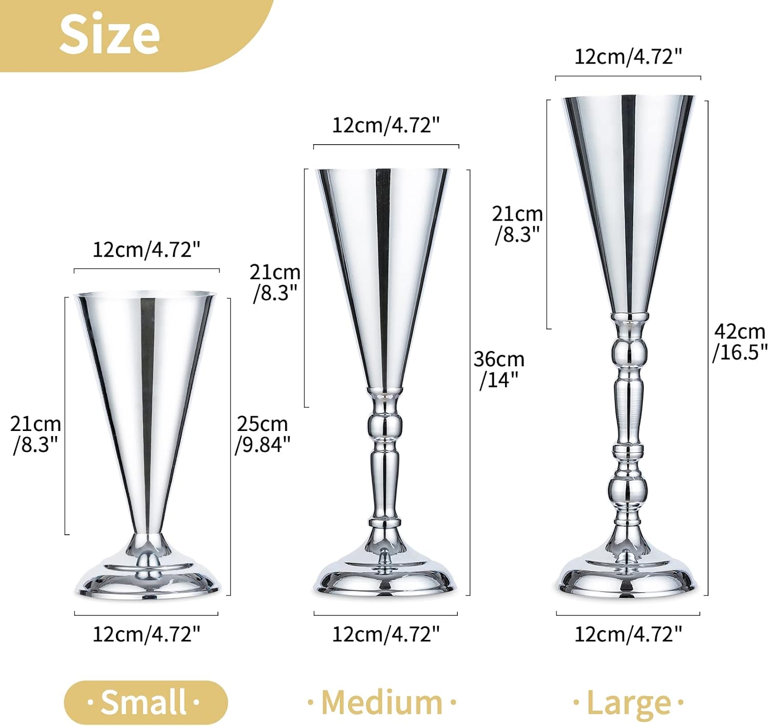 Nuptio Jarrón decorativo de metal con diseño de trompeta para flores, para bodas, centros de mesa, arreglos de flores artificiales para