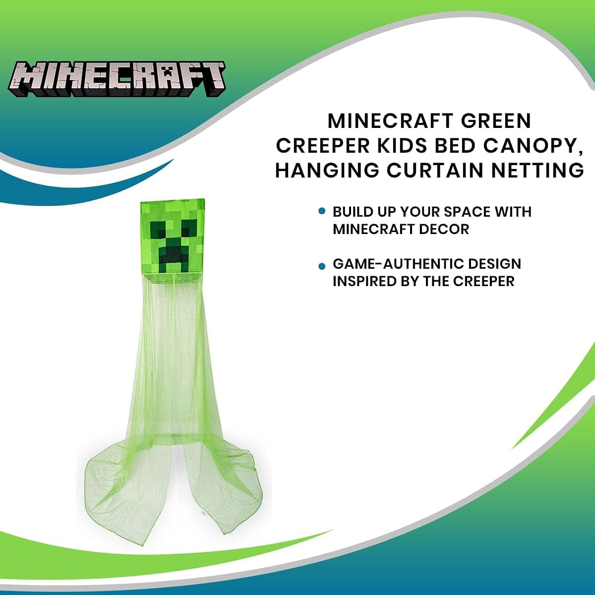 Minecraft Green Creeper – Toldo de cama para niños, cortina colgante