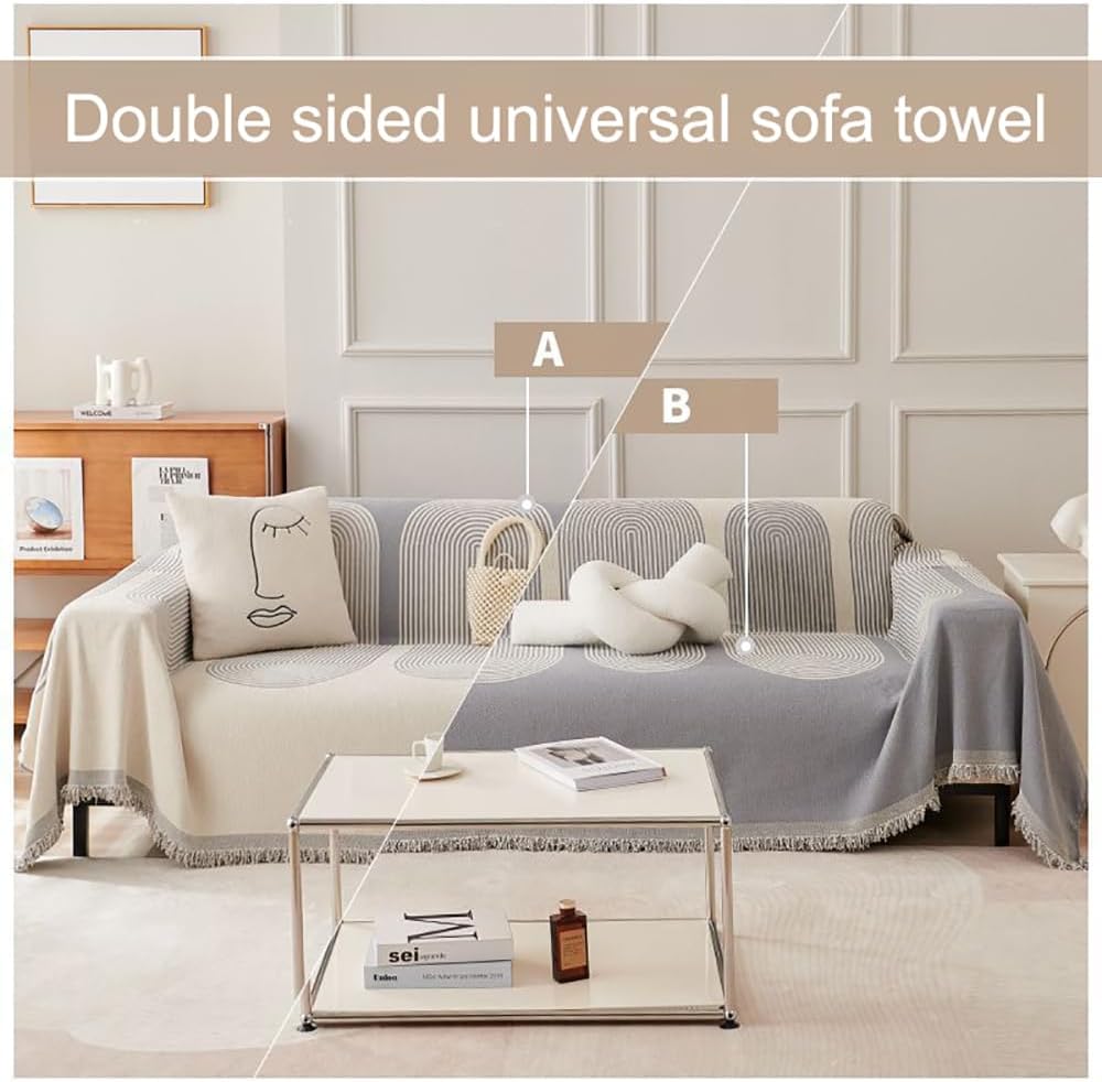 Armilem Funda de sofá de felpilla de doble cara, toalla de sofá de felpilla de doble cara, funda de felpilla lavable, funda geométrica para sofá,