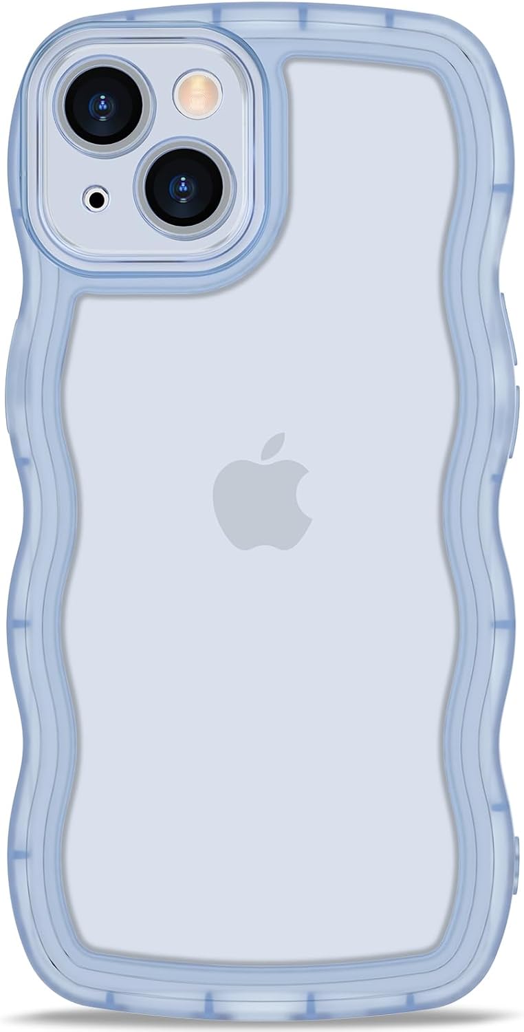 Anuck Funda para iPhone 15 con borde ondulado, diseño trasero transparente, agarre antideslizante, lindo marco ondulado y rizado, a prueba de