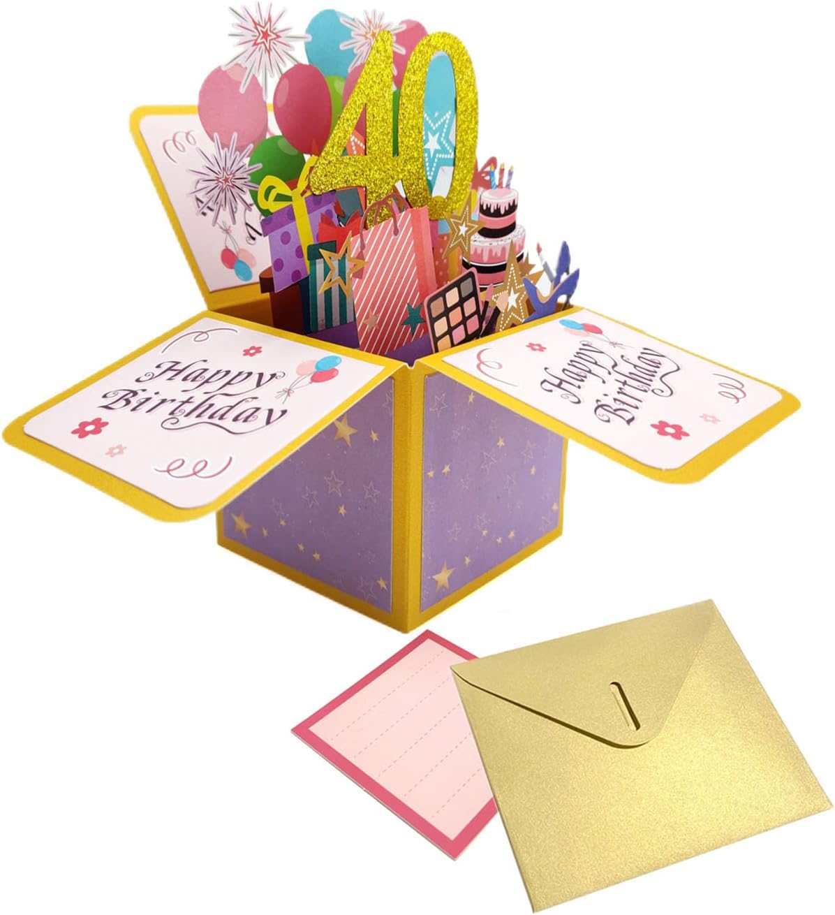 Tarjeta de regalo 3D de feliz cumpleaños, tarjetas de felicitación de papel 40 con tarjeta en blanco y sobre, regalos de cumpleaños únicos para