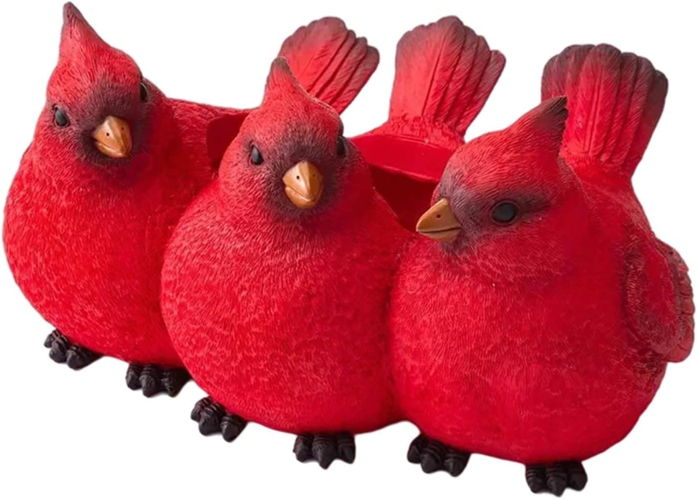 Maceta de trío cardenal de resina, maceta de trillizos de pájaros rojos, resina creativa de tres pájaros pequeños, estatua de adorno de interior