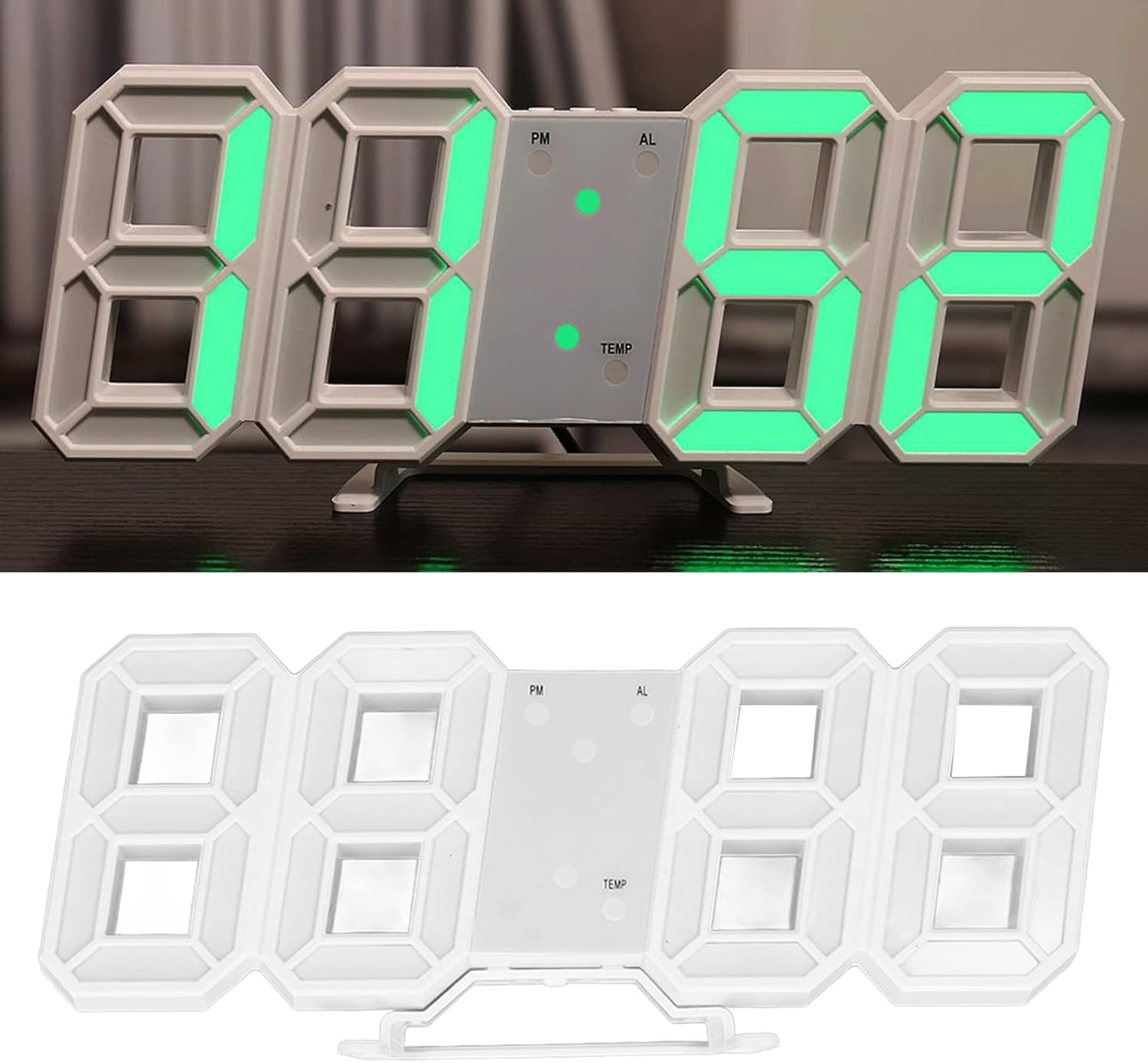 Mokernali Reloj de pared LED 3D, reloj de pared minimalista con marco blanco, reloj despertador digital, con temporizador y temperatura, 9.1 x 3.7
