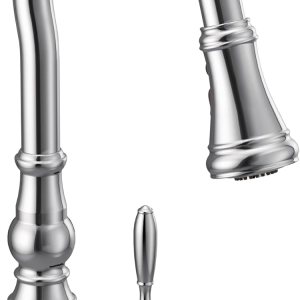 Moen S73004 Weymouth Shepherd’s Hook Grifo de cocina desplegable con varilla de metal con refuerzo de potencia, cromado Moen S73004 Weymouth Shepherd’s Hook Grifo de cocina desplegable con varilla de metal con refuerzo de potencia, cromado