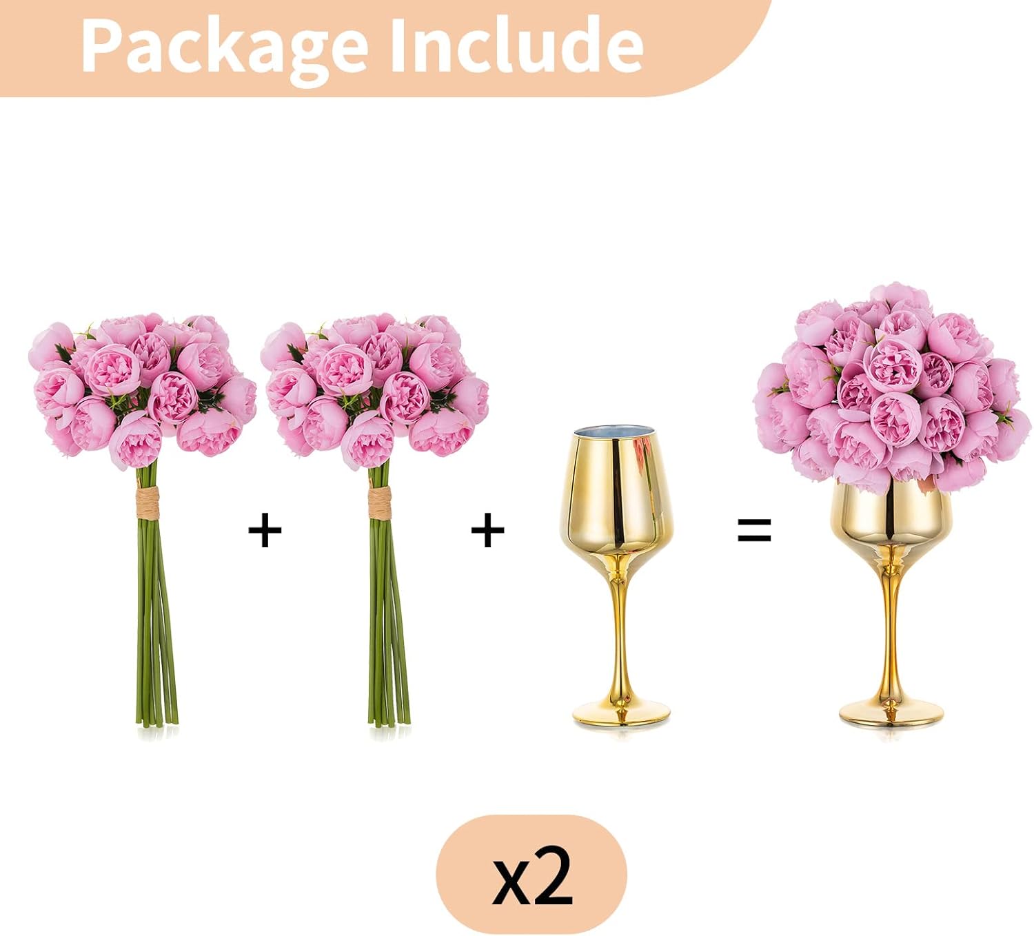 NUPTIO Jarrones pequeños de vidrio con flores 2 juegos de jarrones dorados de 8.3 pulgadas con flores artificiales de color rojo rosa para centros