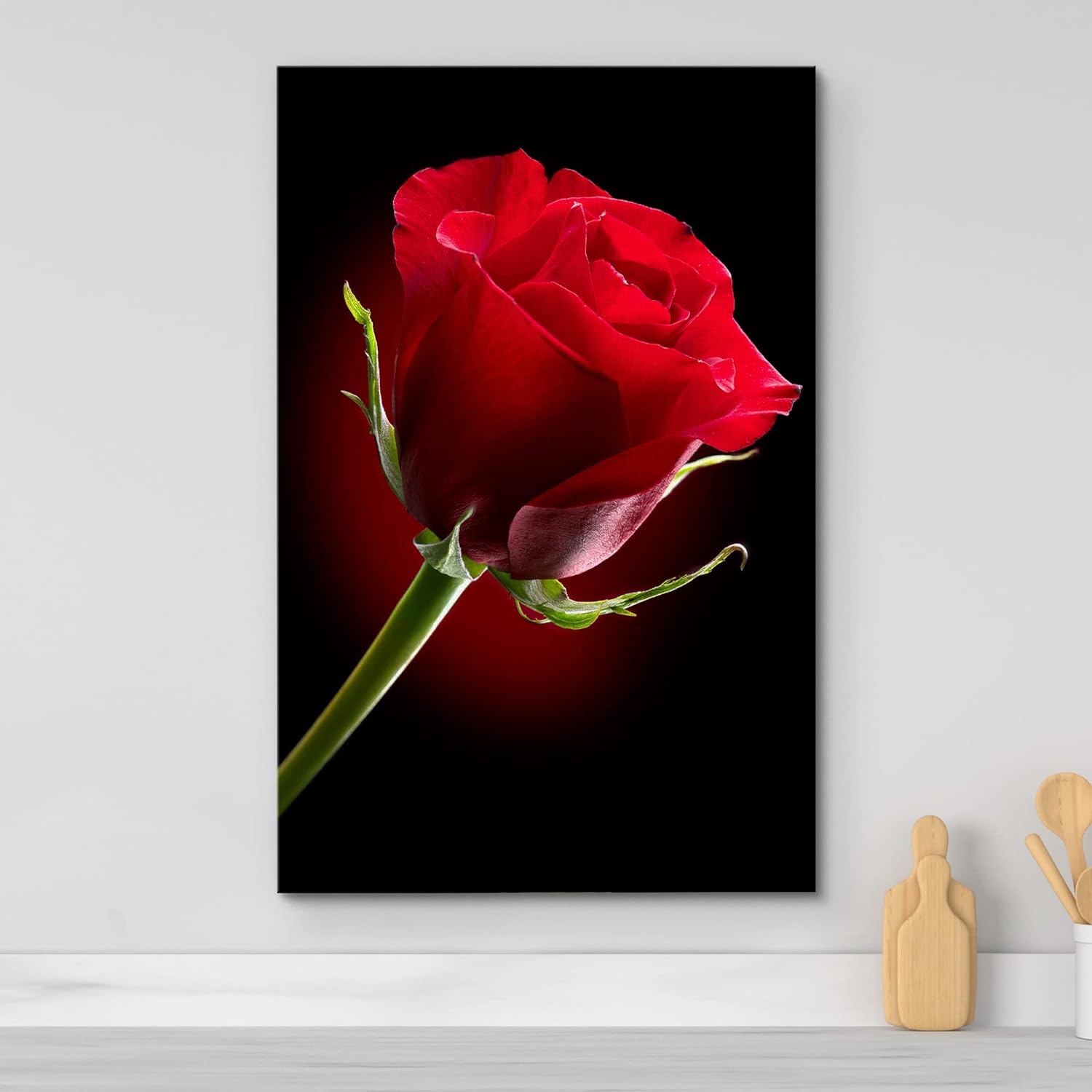 Impresiones en lienzo para pared, primer plano de rosa roja sobre fondo negro, decoración moderna de pareddecoración del hogar, lienzo estirado para