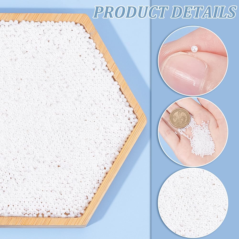 OLYCRAFT 10000 cuentas de perlas blancas sin agujero de 0.069 a 0.079 pulgadas, perlas de uñas súper pequeñas, perlas acrílicas sueltas, material de