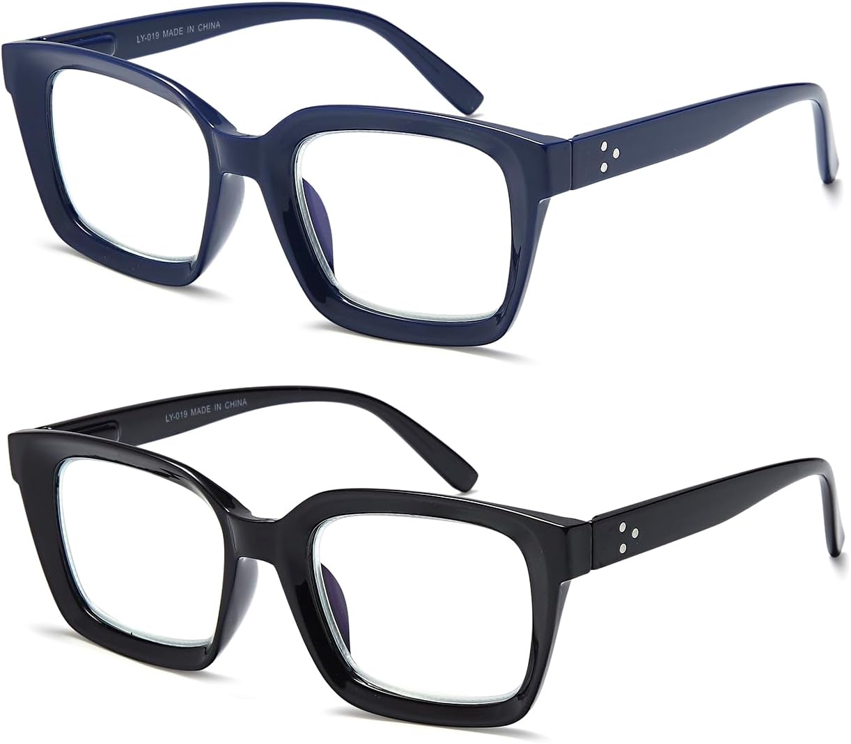 2 pares de anteojos de lectura de gran tamaño para mujeres y hombres, lentes de lectura cuadrados con bloqueo de luz azul grande para mujeres con