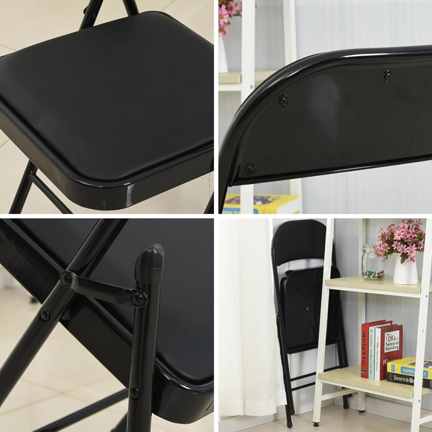 Sillas plegables con asientos acolchados, paquete de 4 sillas plegables acolchadas con marco de acero para el hogar y la oficina, eventos en