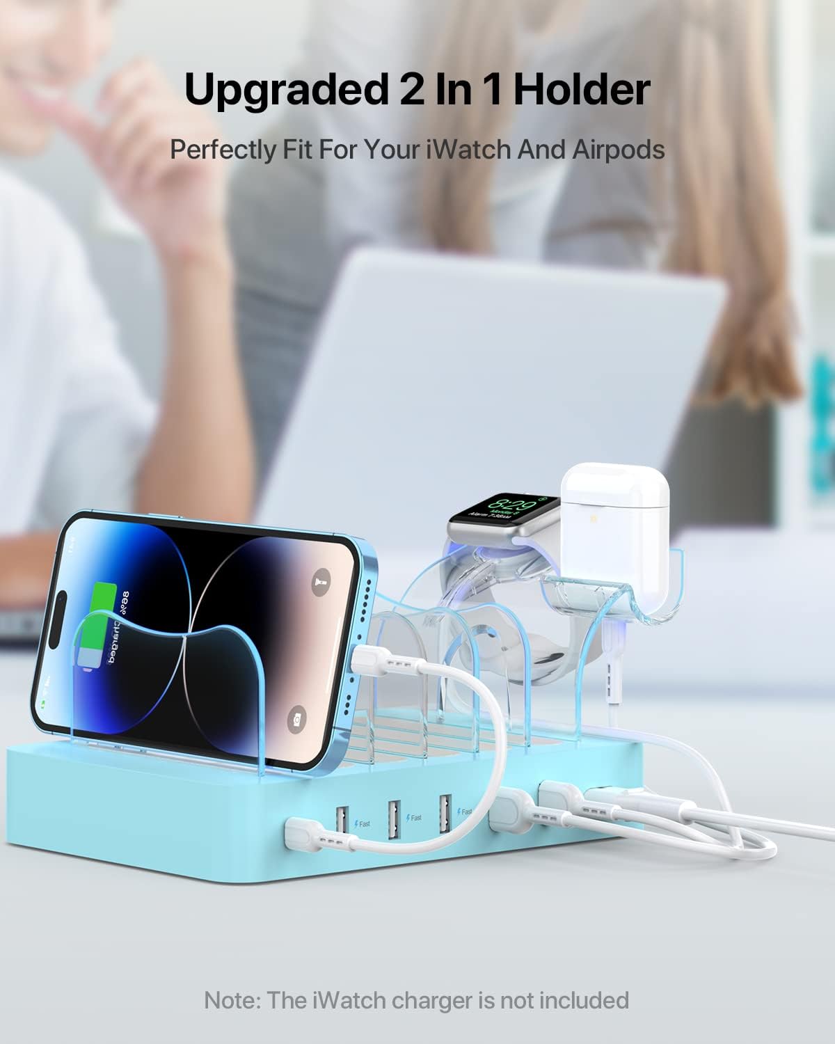 SooPii Estación de carga PD de 60 W y 6 puertos para múltiples dispositivos, 20 W PD USB C carga rápida para lPhone 141312, 6 cables cortos