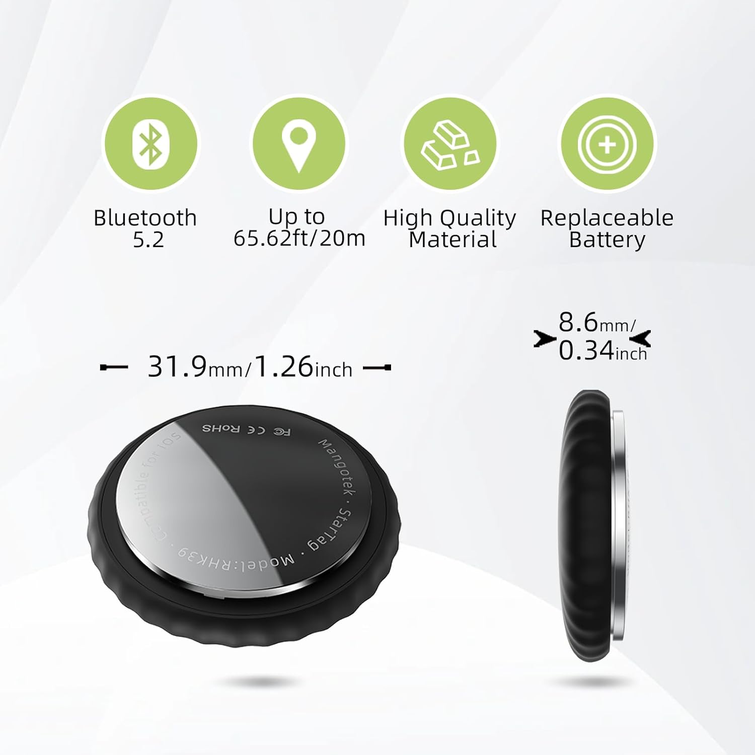Localizador de llaves, rastreador de equipaje, etiqueta Bluetooth para rastreador de llaves compatible con Apple Find My Keys con batería