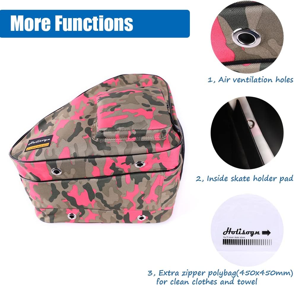 Holisogn Bolsa de hielo, en línea y patines de ruedas, bolsos premium y de moda para niños, niños, adolescentes, adultos (camuflaje rosa rojo HLS003)