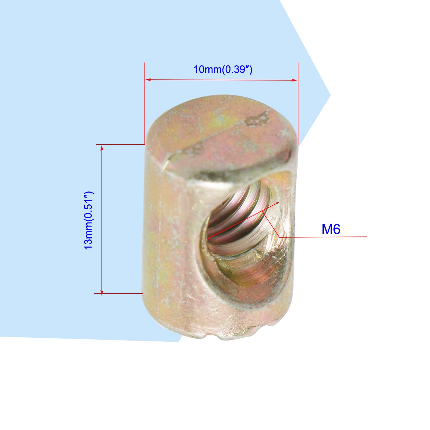 Aopin Tuercas de barril cruzadas, tuercas ranuradas para muebles, camas, sillas de cuna, M6 x 0.512 in, 30 unidades