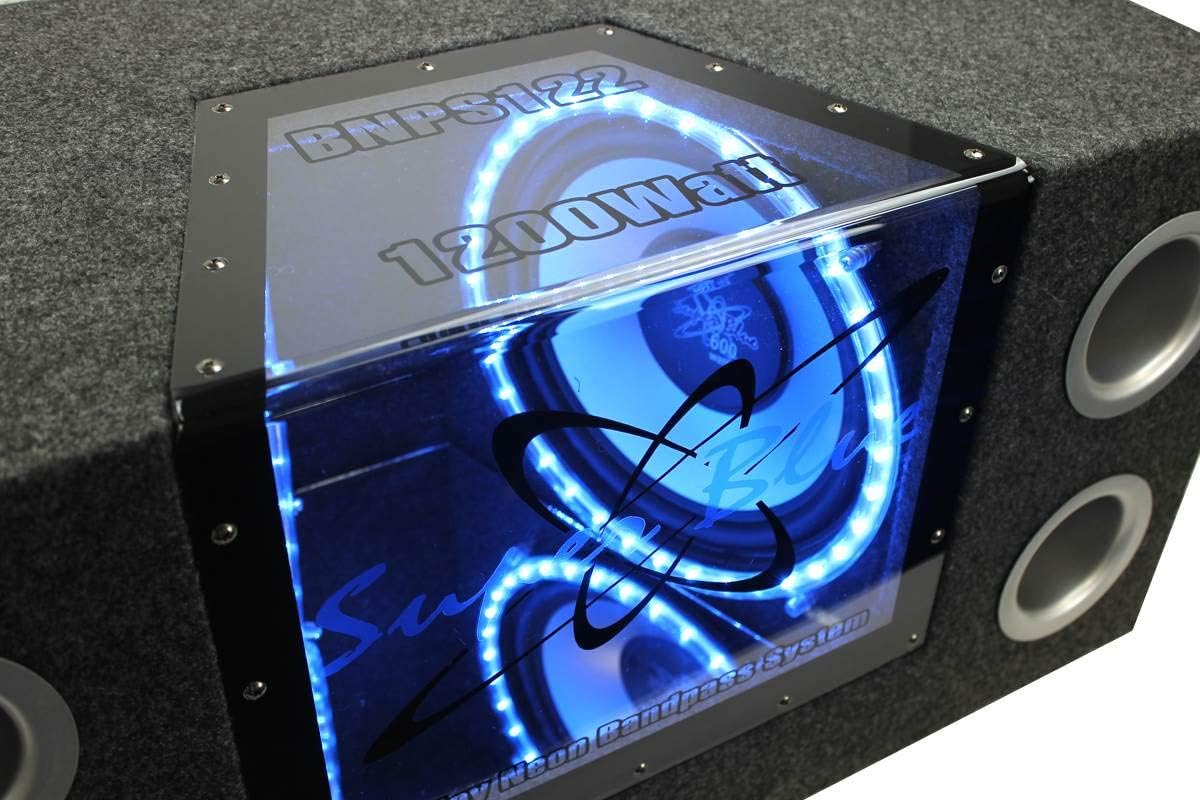 Pyramid BNPS102 – Altavoces dobles para automóvil de 10 pulgadas y 1000 W con iluminación de acento neón y 4 impedancia OHM, caja de subwoofer,