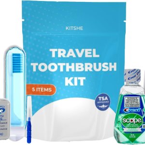 Juego de cepillos de dientes de viaje prémium  Cepillo de dientes de viaje aprobado por la TSA, hilo dental, enjuague bucal, limpiador de dientes y Juego de cepillos de dientes de viaje prémium  Cepillo de dientes de viaje aprobado por la TSA, hilo dental, enjuague bucal, limpiador de dientes y