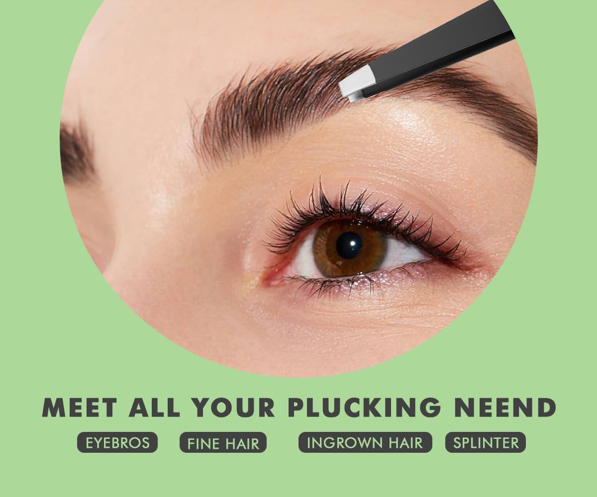 Juego de pinzas con estuche de espejo, pinzas para el vello facial para mujer, pinzas profesionales para cabello facial para cejas, kit de pinzas de