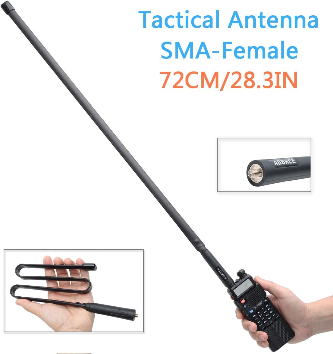 Abbree SMA – Antena de banda dual hembra VHFUHF 144430 MHz antena de látigo suave de alta ganancia para radio bidireccional Baofeng UV-5R UV-82.