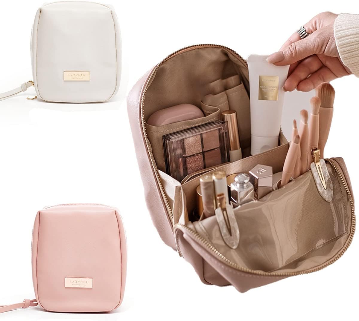 Bolsa de maquillaje para mujer con bolsa de cosméticos de gran capacidad y bolsa de almacenamiento de cosméticos de doble capa con compartimento