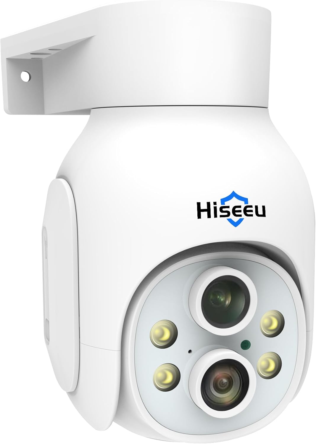 Hiseeu Cámara de seguridad de doble lente de 3MP inalámbrica WiFi 2.4GHz al aire libre, zoom panorámico e inclinación de 10X 360, visión nocturna a