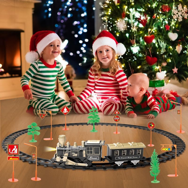 JUQU – Juego de tren eléctrico con luces y sonidos (encendidoapagado), juegos de tren para niños pequeños, tren de juguete con motor de locomotora,