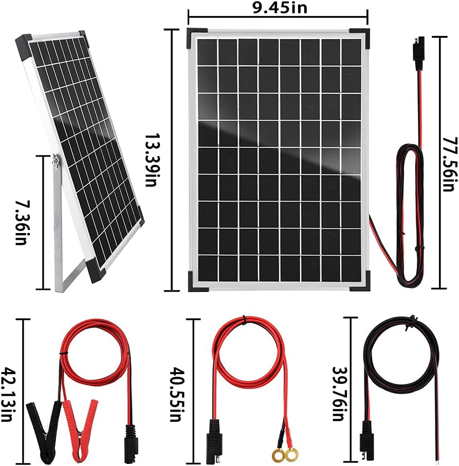 Kit de panel solar de 10 vatios y 12 V, cargador de batería con controlador de carga solar PWM impermeable 5A 12V24V PWM y soporte de montaje de