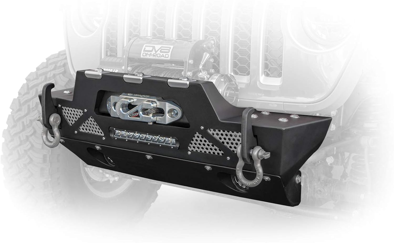 DV8 Offroad  FBJL-02  Parachoques delantero para Wrangler JL 18-22 y Gladiator JT 20-22  Perfil rechoncho  Capaz de cabrestante  Recortes
