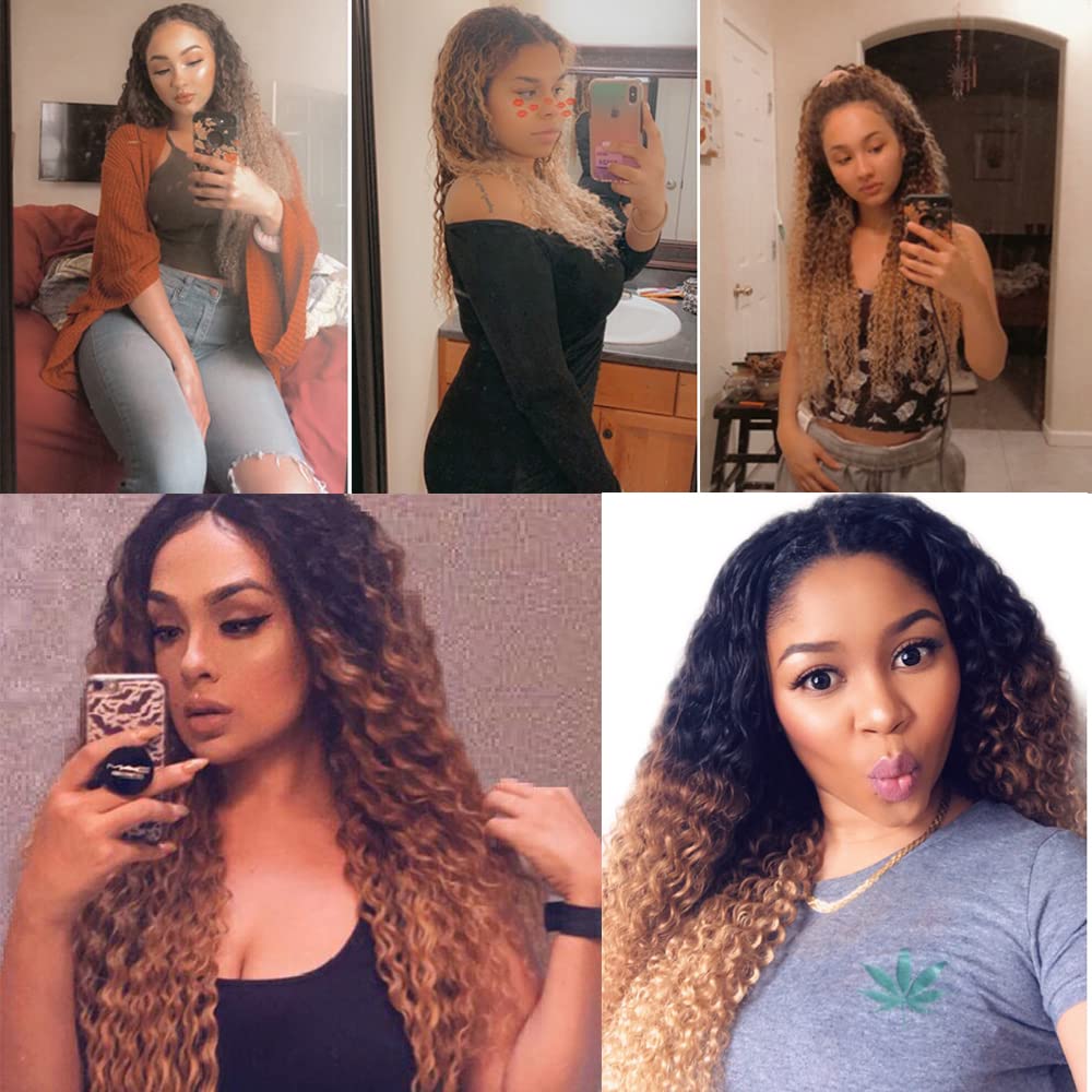 Paquetes de cabello humano rubio miel 1B27 ombré, paquetes de ondas profundas rubias, 24, 24, 24 pulgadas, negro a rubio miel, doble trama, sin