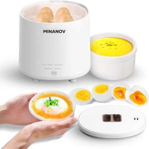MINANOV Olla eléctrica para huevos  Cocina inteligente para huevos duros, hervidos suaves, huevos al vapor, Onsen Tamago  Mini olla de huevos para MINANOV Olla eléctrica para huevos  Cocina inteligente para huevos duros, hervidos suaves, huevos al vapor, Onsen Tamago  Mini olla de huevos para