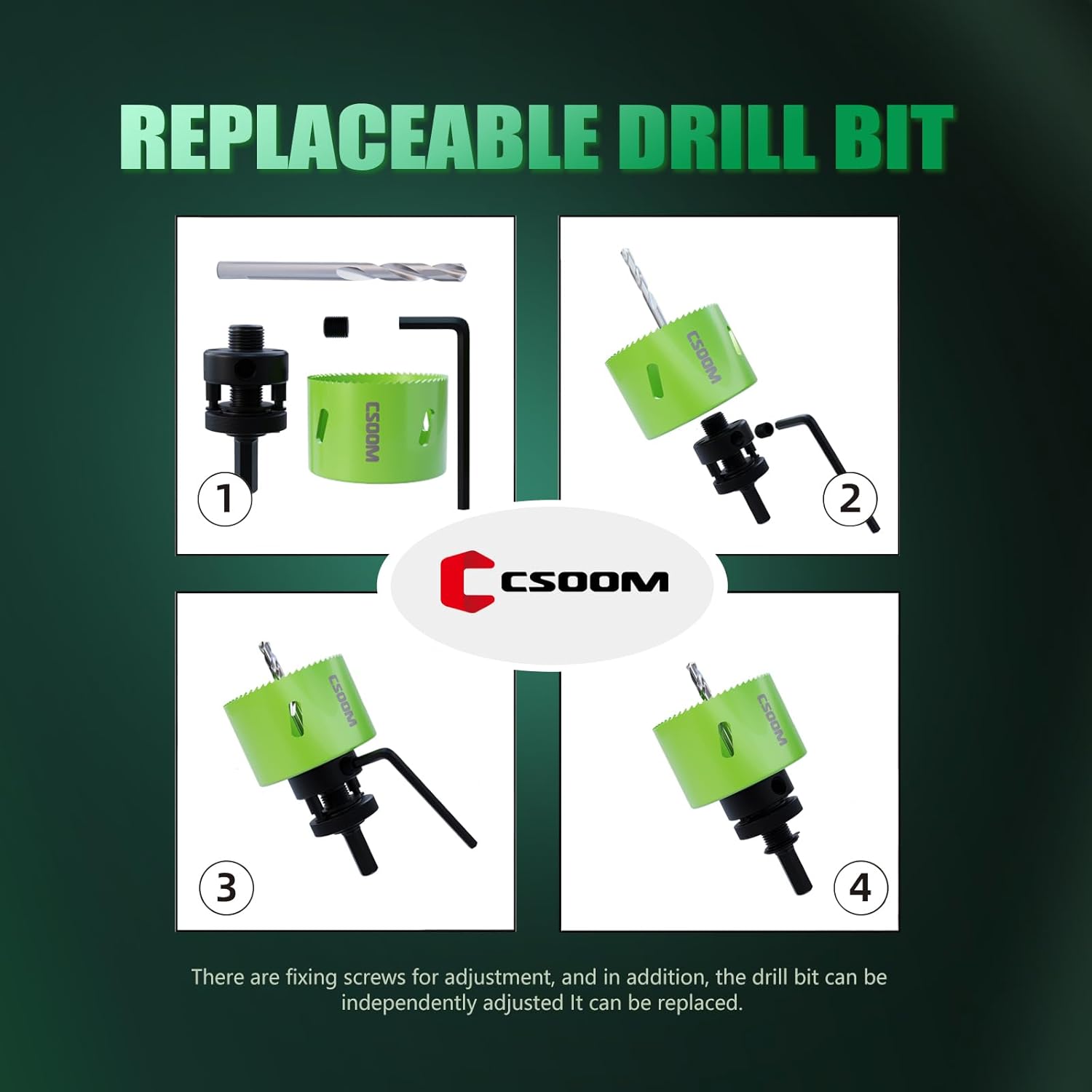 CSOOM Broca de sierra bimetálica mejorada, cortador de perforación, ideal para plástico, madera, madera contrachapada, láminas de acero finas y