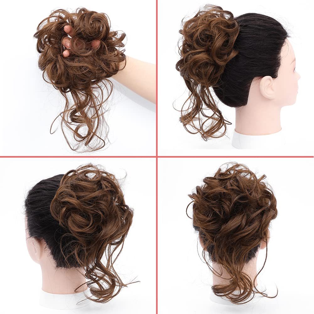 KETHBE Moño desordenado, extensión de moño despeinado, extensión de moños, banda elástica para el cabello, moño rizado para mujeres (marrón castaño)