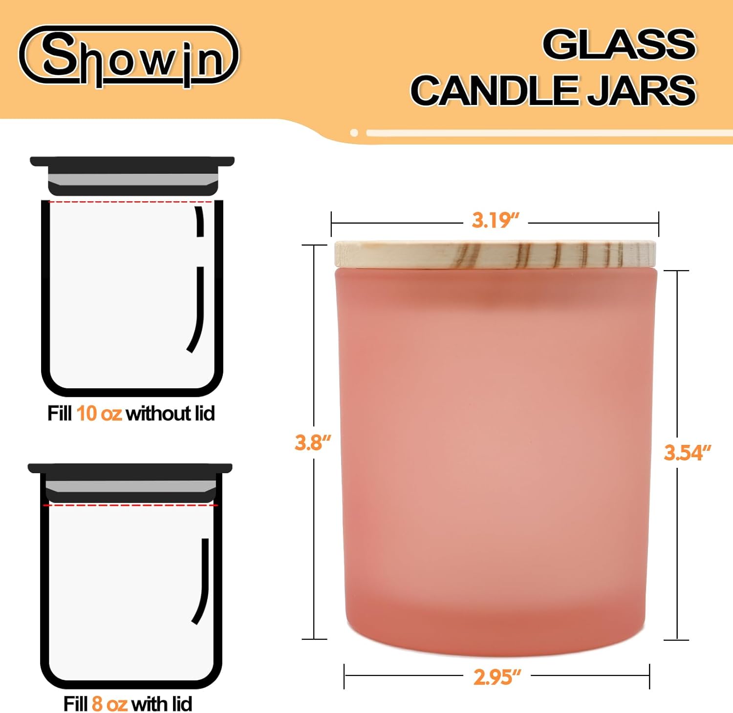 SHOWIN Tarros de vela de vidrio de 10 onzas para hacer velas, 15 unidades, tarros de color rosa esmerilado con tapas de madera para tarros de