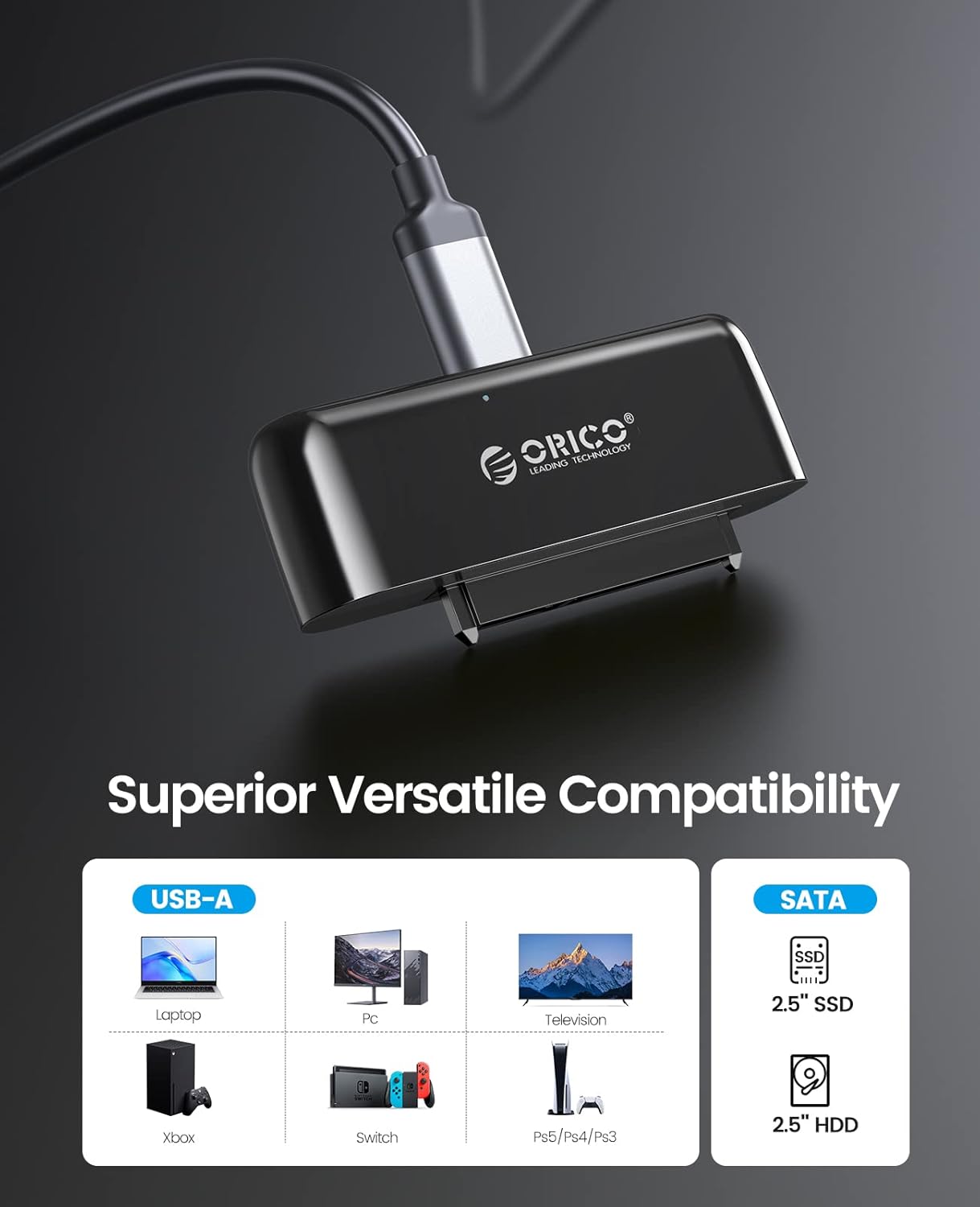 ORICO Adaptador SATA a USB, USB 3.0 externo a SATA III convertidor de lector de disco duro USB 3.0 a SATA III de 2.5 pulgadas HDDSSD con funda de