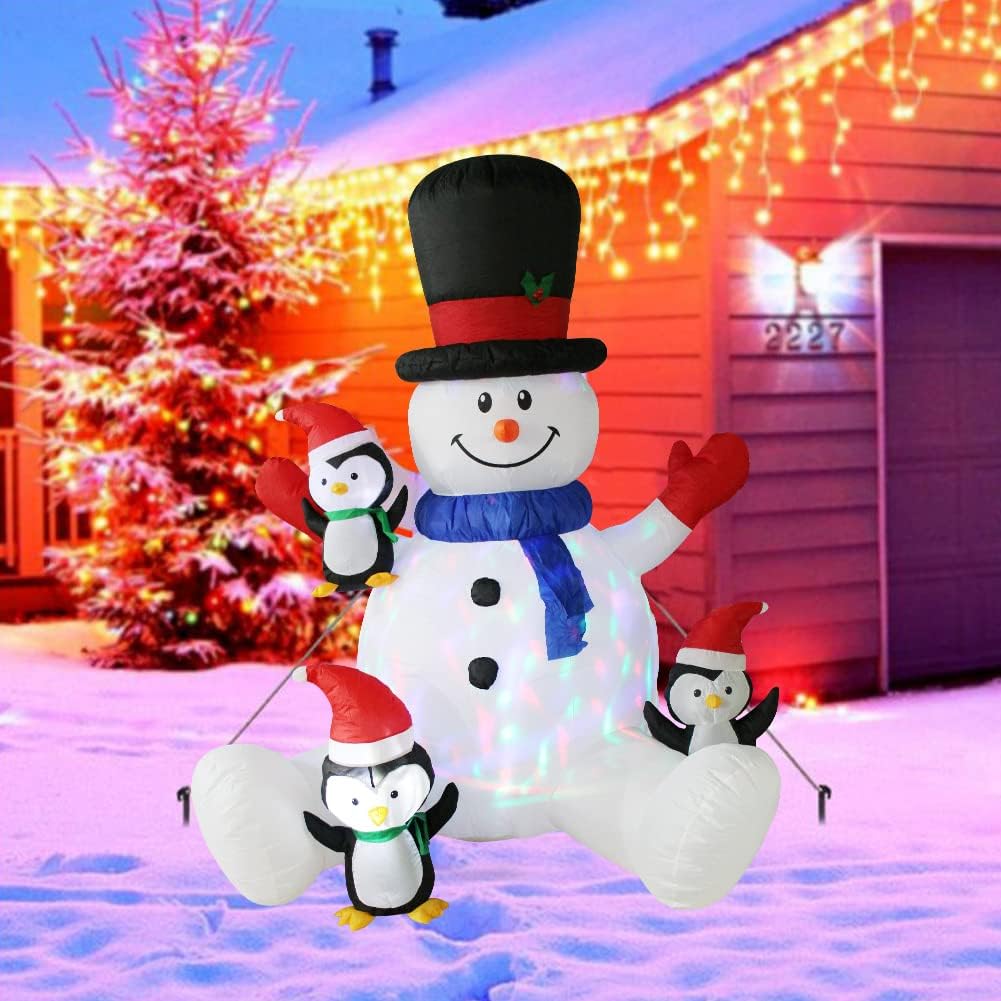 Muñeco de nieve inflable de Navidad de 7.8 pies de altura y pingüinos con luces LED giratorias de colores, patio al aire libre, fiesta de Navidad,