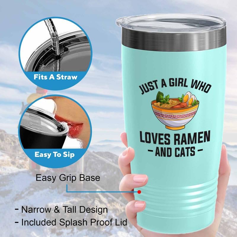 Ramen Lover Teal Edition Vaso de 20 onzas  Just a girl who loves  Food Lovers pollo, calabaza, vegetariano, despensa, fideos picantes