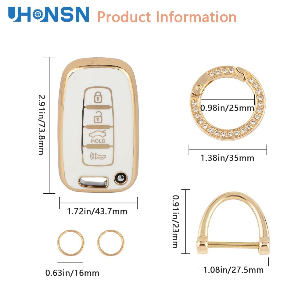 UHONSN Funda para llave de Hyundai y Kia de TPU suave con llavero para mujeres, protector compatible con Elantra GT, Genesis, Santa Fe, Veloster,