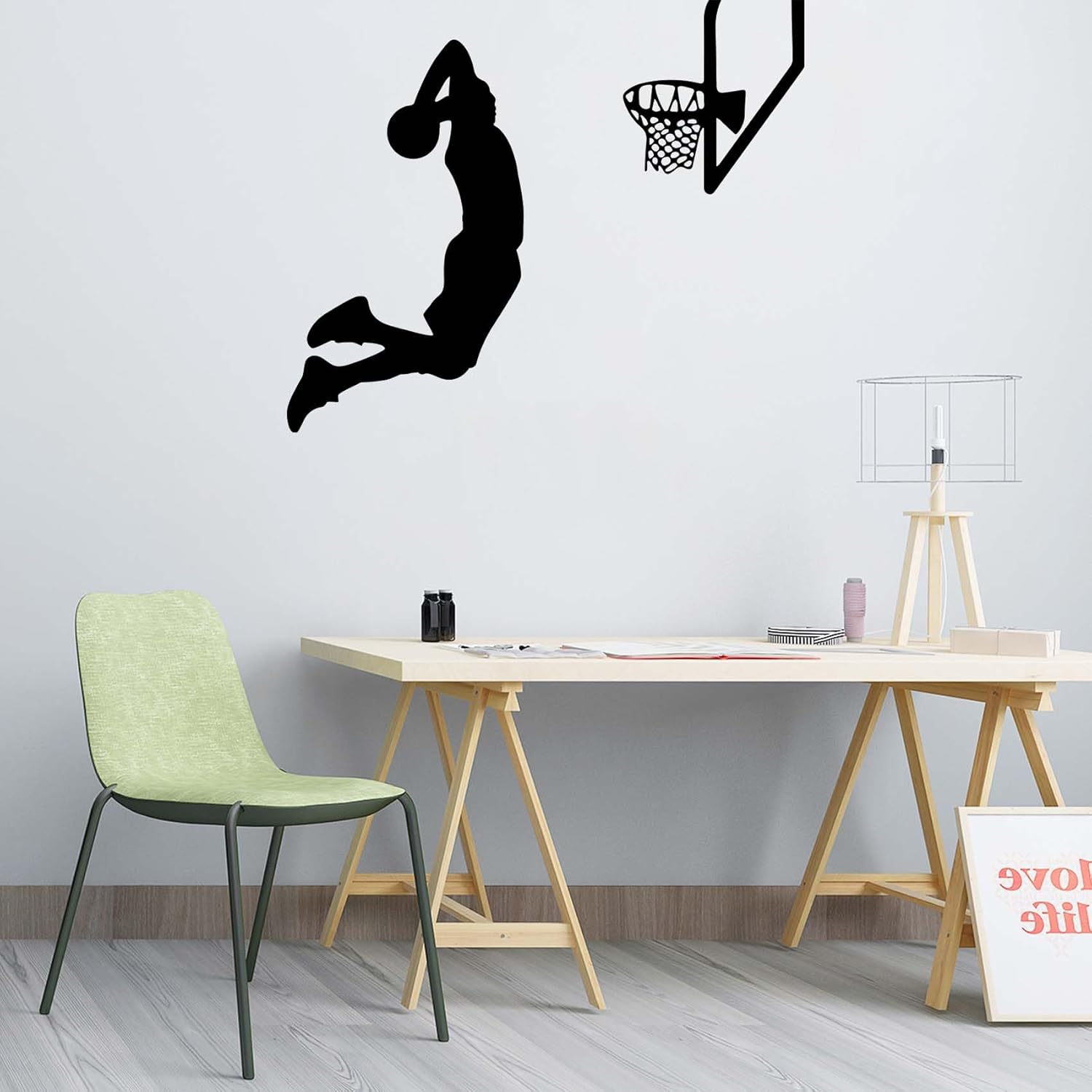 Calcomanías de pared de vinilo de silueta de jugadores de baloncesto, decoración de pared de baloncesto, decoración de pared deportiva, arte de