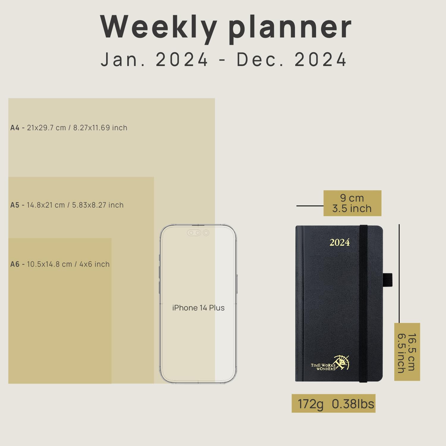 POPRUN Calendario de bolsillo 2024 semanal y mensual para bolso de 3.5 x 6.5 pulgadas, agenda pequeña de tapa dura 2024 con cierre elástico, soporte