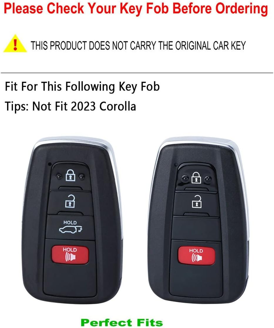 Funda de cuero para llavero Toyota con llavero, funda protectora de cuero compatible con Rav4 Highlander Camry Corolla Avalon C-Hr Prius 2018 – 2024
