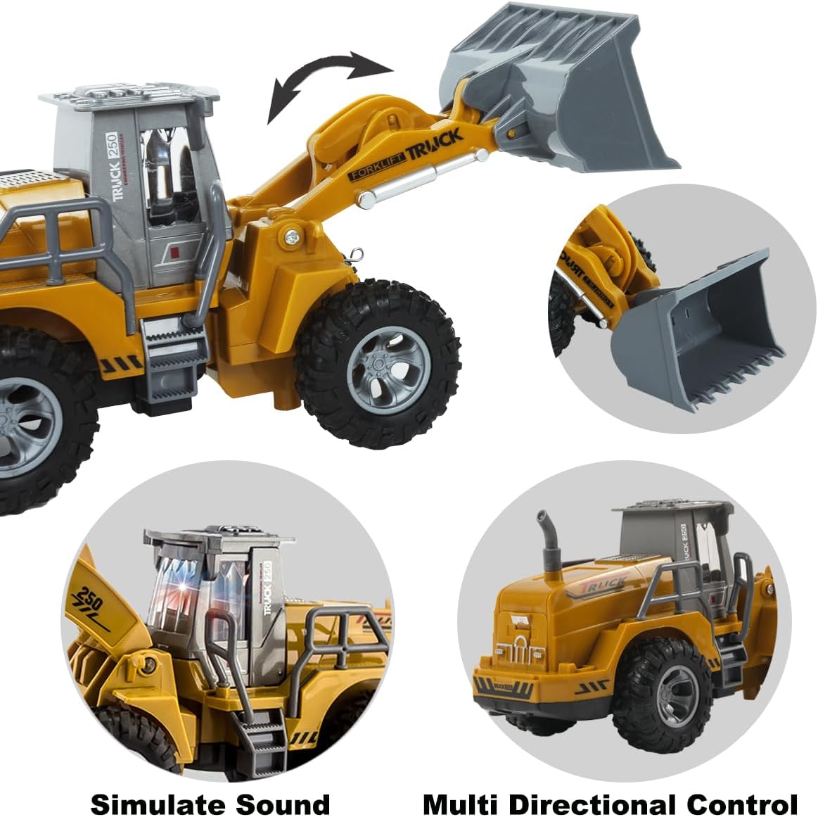 CALEST Bulldozer Rc funcional de 5 canales, vehículos de construcción de control remoto con luces, niveladora de control remoto para niños de 4 a 7