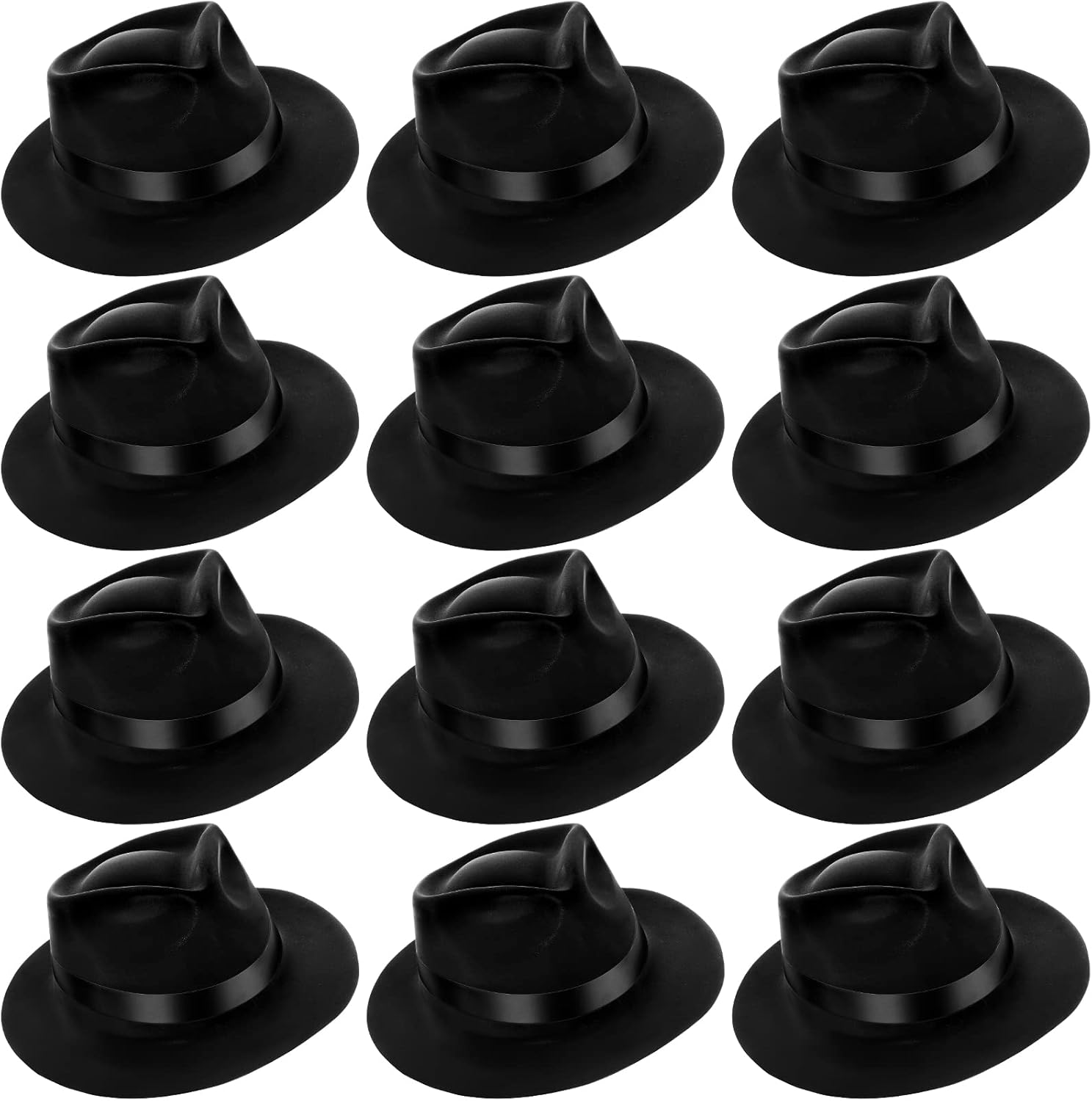 Sureio Sombrero de gángster de 12 piezas, sombreros de plástico para caballeros, sombreros de disfraz de gángster para hombres, mujeres, niños,