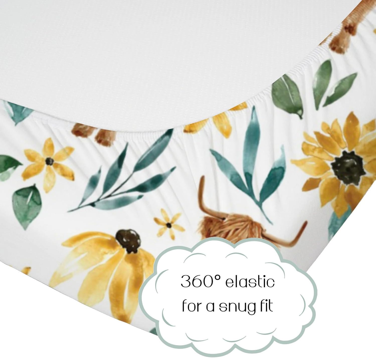 Highland Cow – Sábana bajera estándar para cuna para bebé, diseño de flor de yak de animales de granja occidental, suave y elástica, decoración