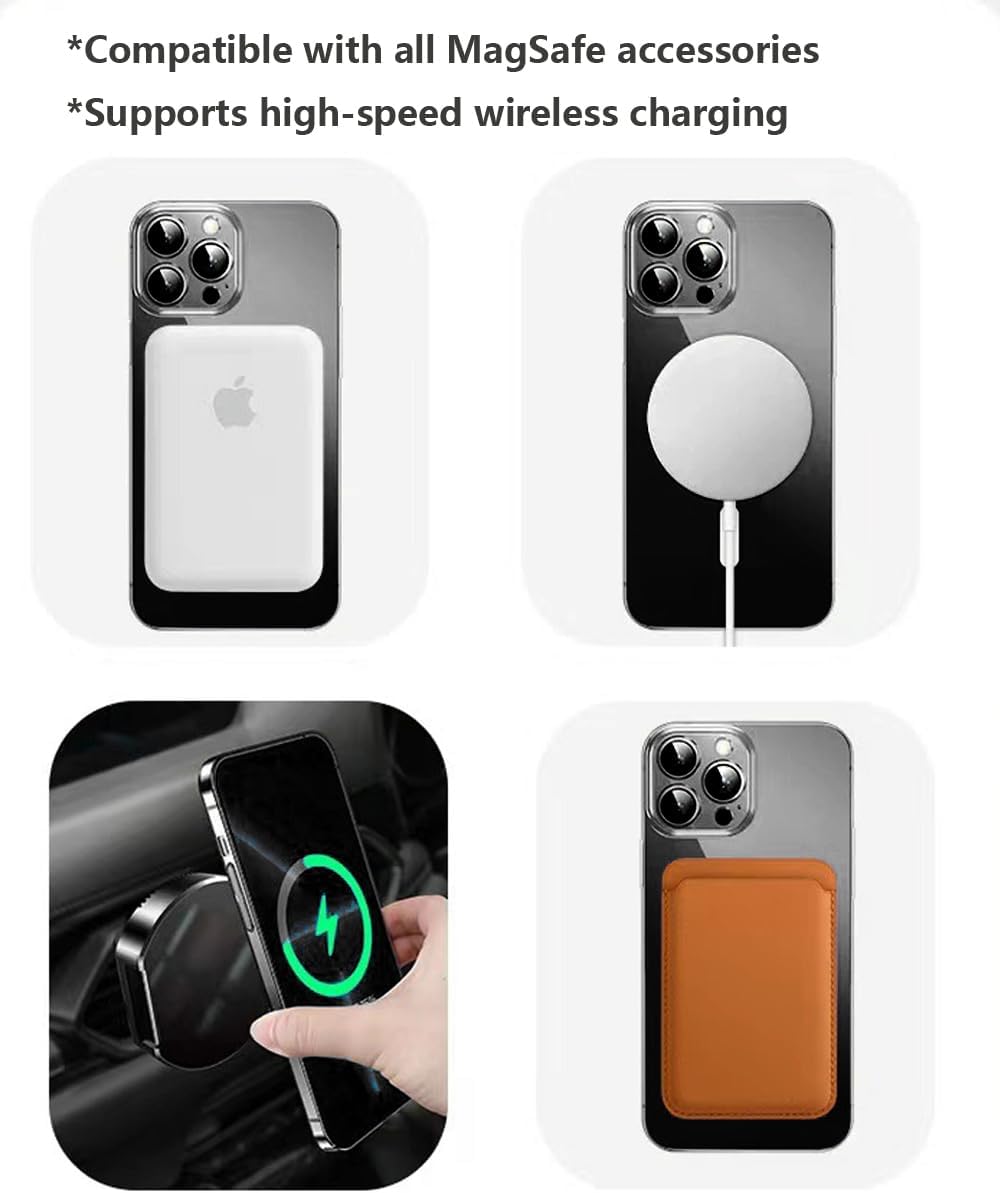Funda magnética para iPhone 15 Pro Max transparente compatible con MagSafe protector de lente de cámara integrado, suave, delgada, a prueba de
