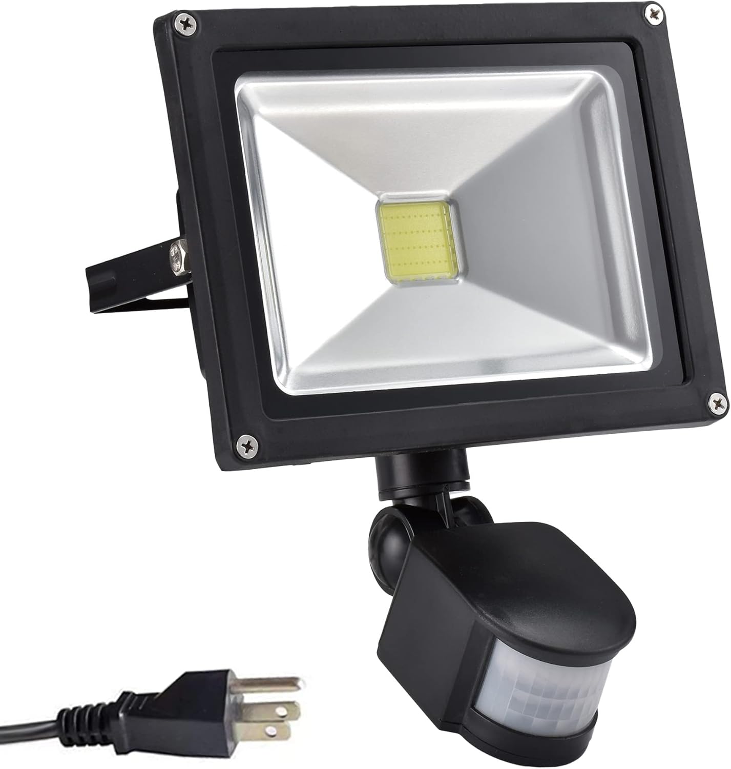 Luces de inundación LED con sensor de movimiento de 20 W para exteriores, lámpara de inducción PIR, luz inteligente, 6000 K, blanco frío,