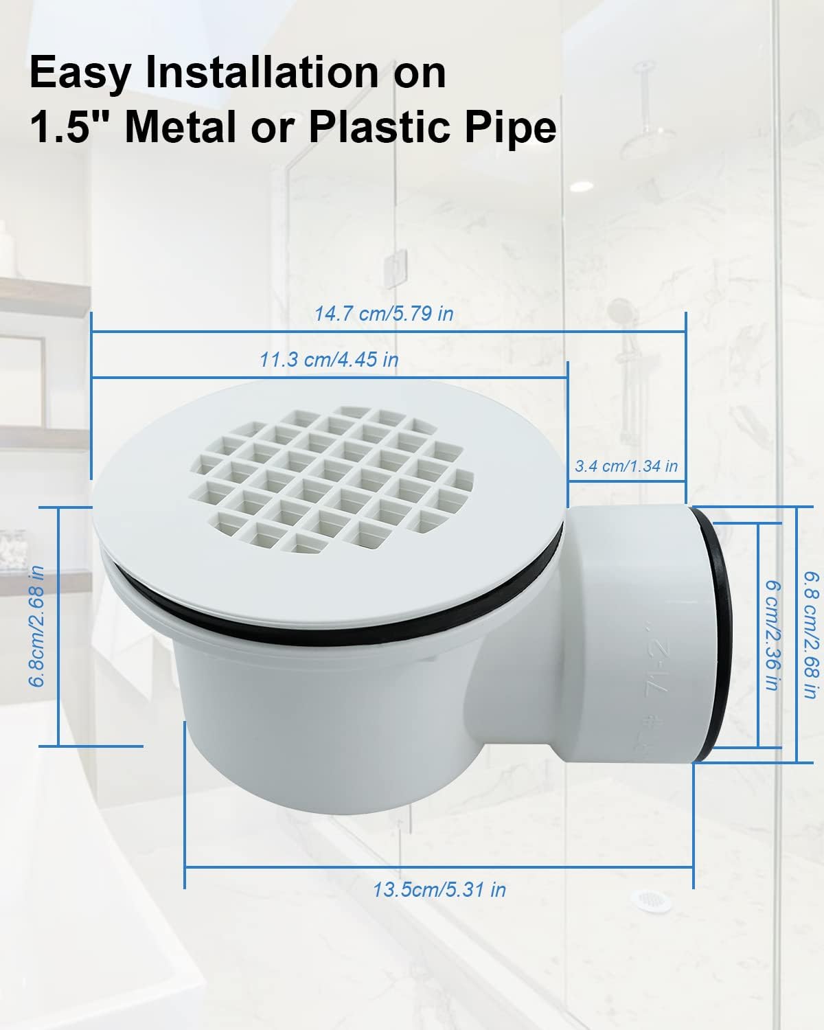 Drenaje de base de ducha de perfil bajo, conjunto de drenaje de salida lateral de 1.5 pulgadas con colador perforado, drenaje de ducha de salida de