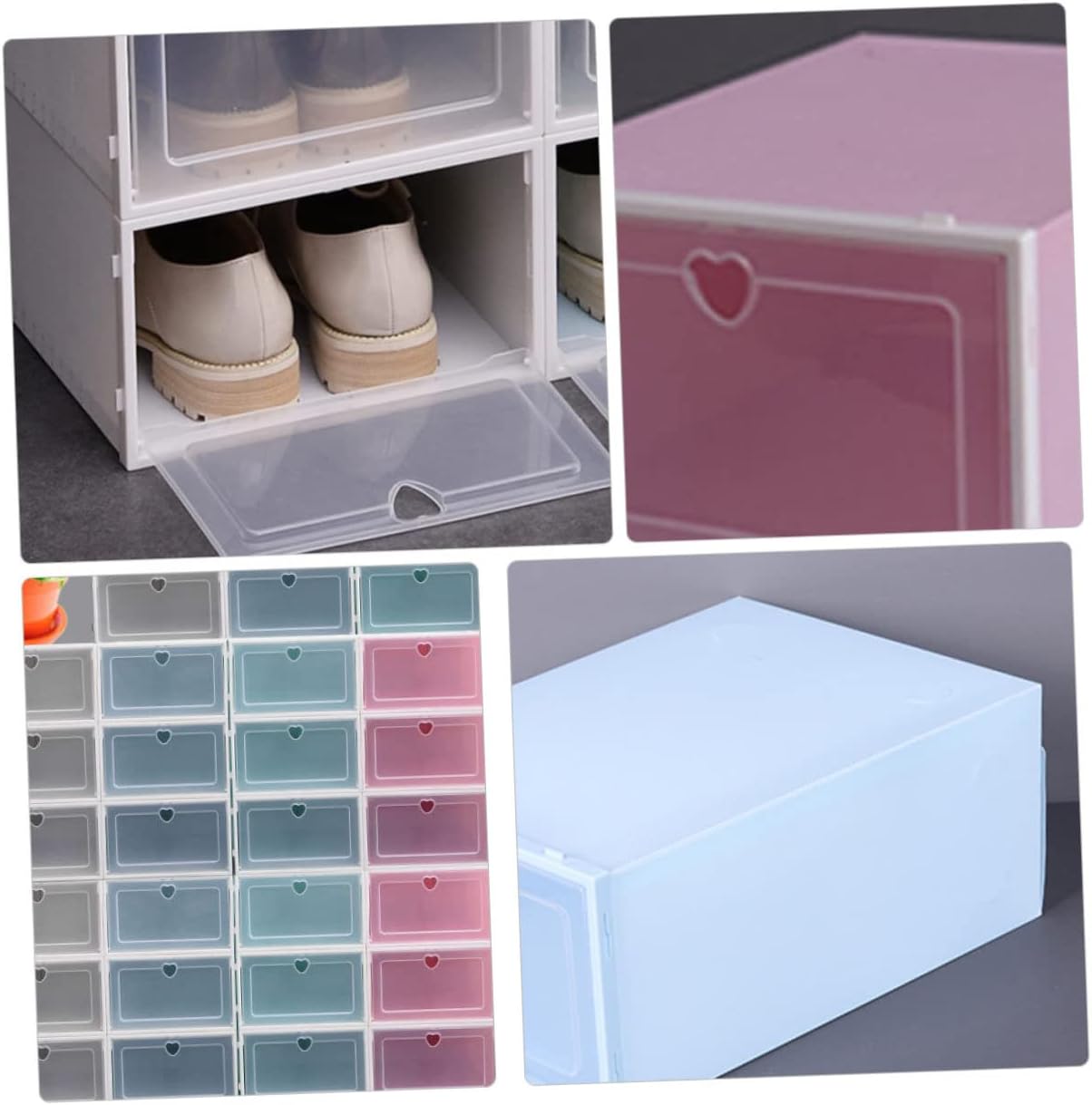 Zerodeko 12 unidades de almacenamiento abatible, caja de zapatos apilable, almacenamiento de zapatos, cajón de zapatos, organizador de plástico