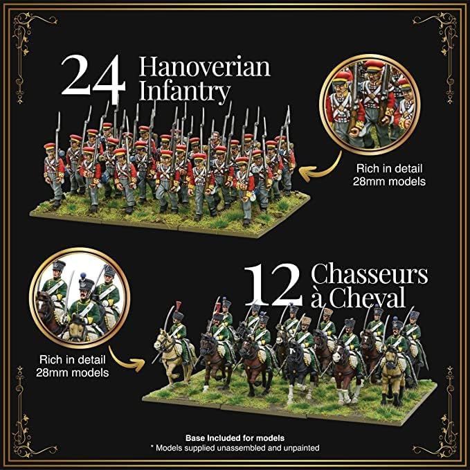 Wargames Delivered Waterloo – Juego de iniciación de miniaturas de 1.102 in de polvo negro de 1.102 in -122 de infantería, 12 caballería, 1 máquina