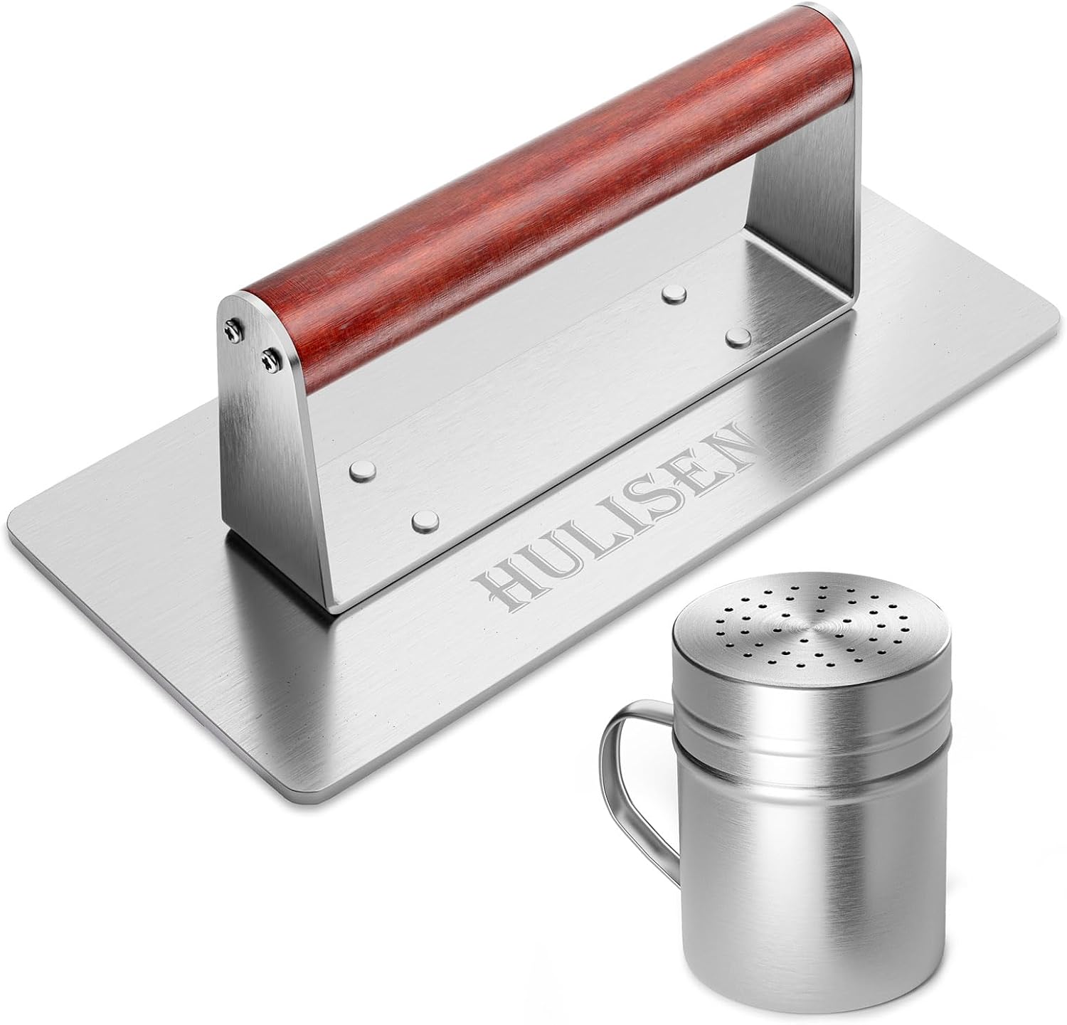 HULISEN Accesorios de plancha para Blackstone, prensa de hamburguesas resistente con kit de coctelera de draga de especias, triturador de