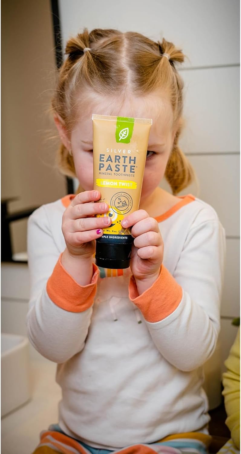 Redmond Earthpaste – Pasta dental natural sin flúor, tubo de 4 onzas (paquete de 2, Lemon Twist)