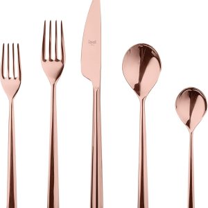 Mepra Linea Bronzo – Juego de cubiertos de 5 piezas, acabado de cobre pulido, cubiertos aptos para lavavajillas para comidas finas Mepra Linea Bronzo – Juego de cubiertos de 5 piezas, acabado de cobre pulido, cubiertos aptos para lavavajillas para comidas finas