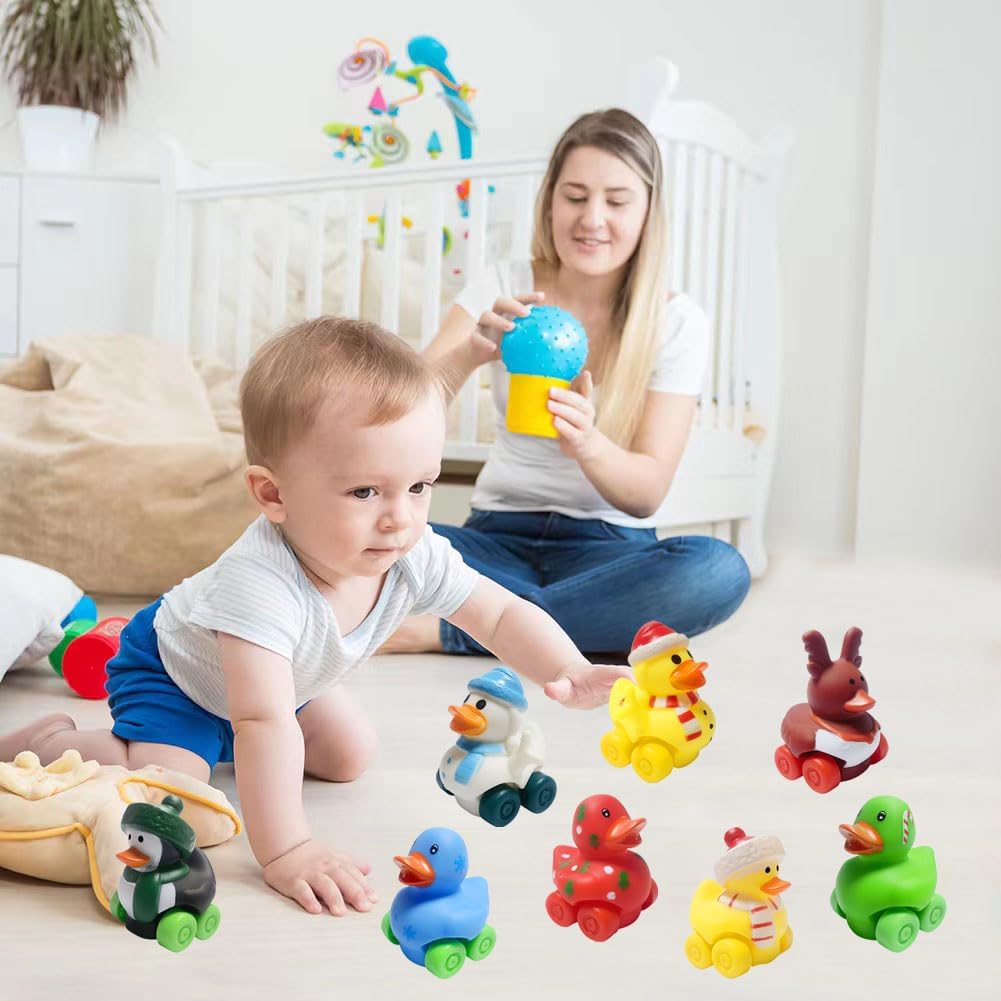 Cherislpy 12 piezas de autos de goma de Navidad de juguete de baño suaves para bebés, niños, niñas, niños, regalos de cumpleaños, recuerdos de